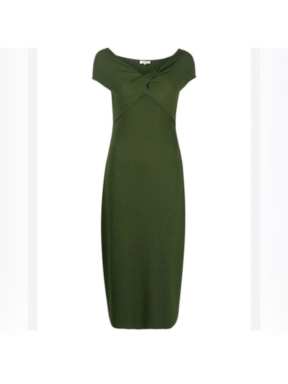 Vince Ribbed Twist Front Cotton Knit Midi Dress in Herb Green Size Small